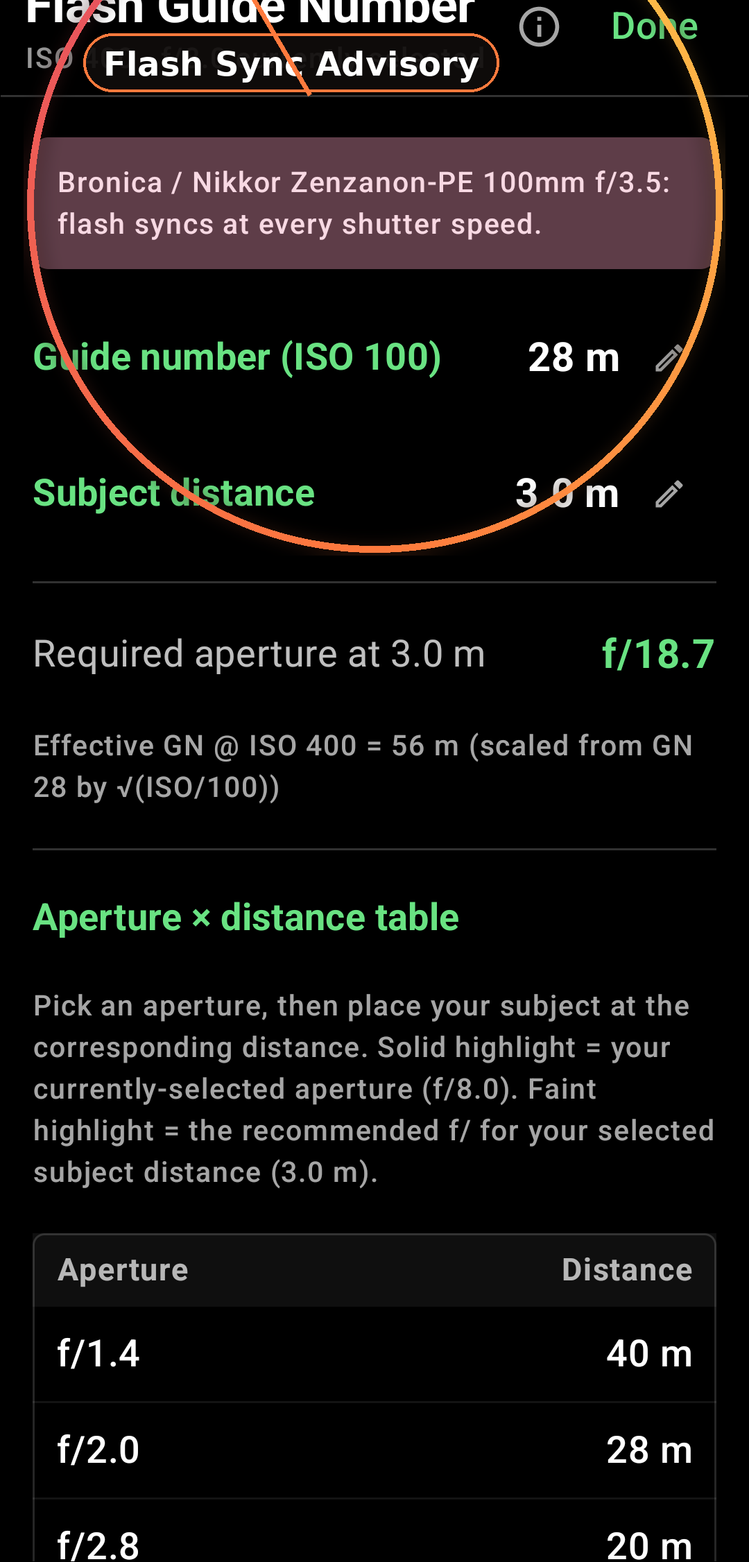 Flash Sync Speed Awareness as shown in the app