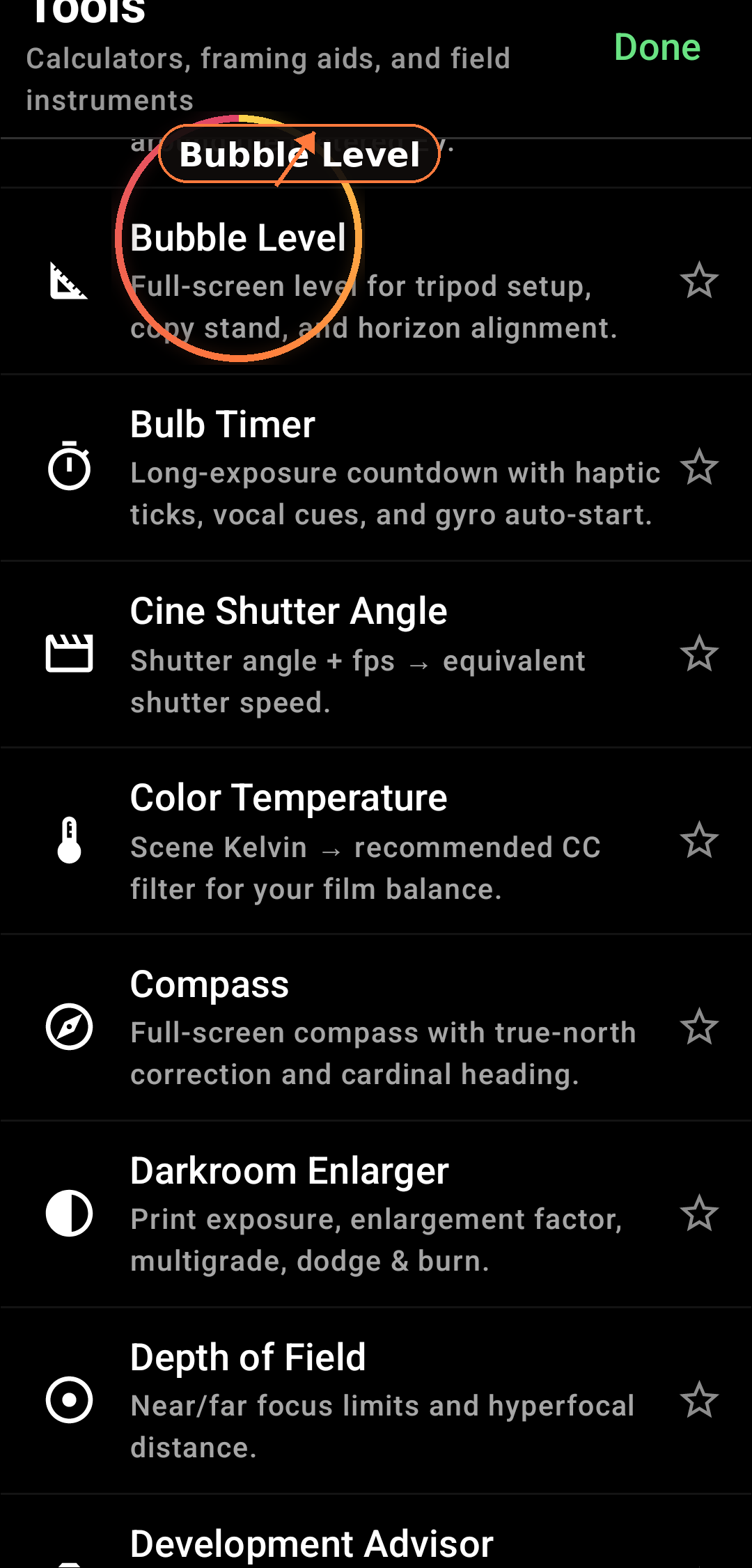 Standalone bubble level (Tools) as shown in the app