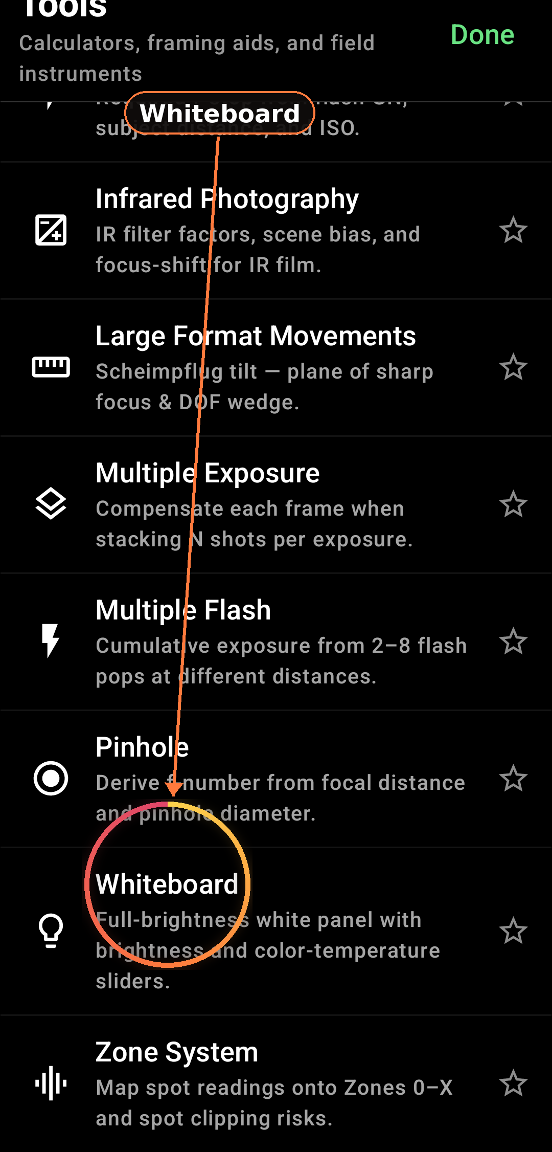 Standalone whiteboard light (Tools) as shown in the app