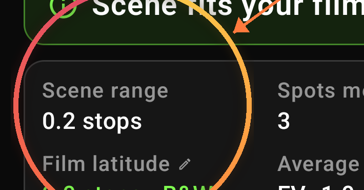 Subject Brightness Range SBR readout — annotated detail 1