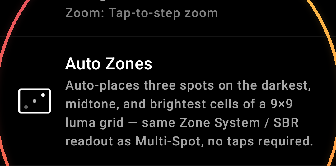Auto Zones metering mode (auto-place 3 spots) — annotated detail 1