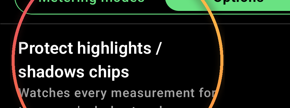 Protect highlights / shadows chips — annotated detail 1